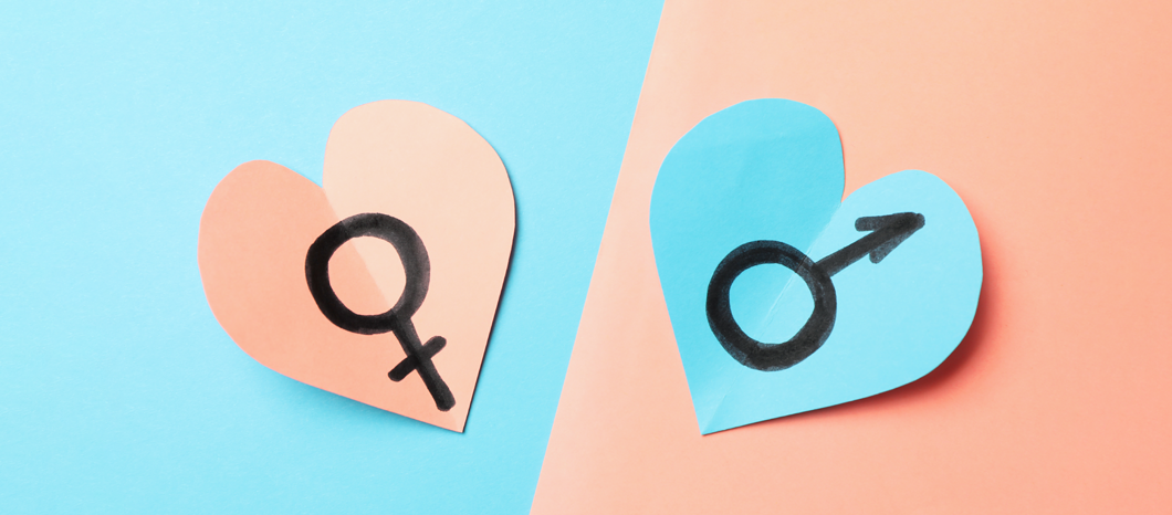 gender symbols on paper hearts