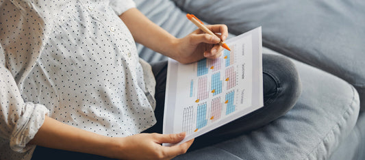 woman planning pregnancy trimester with calendar