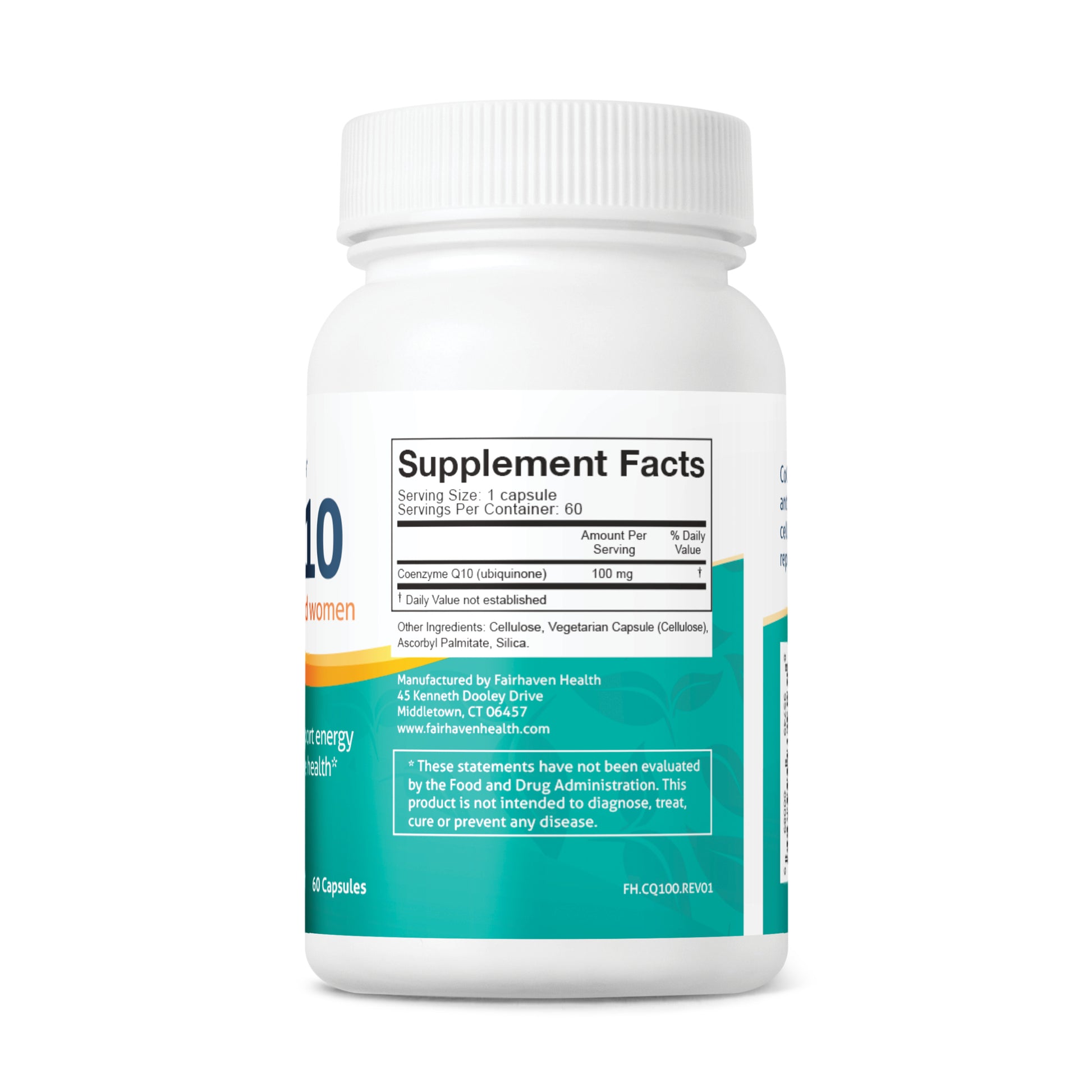 Fairhaven Health CoQ10 for men and women's reproductive health supplement facts.