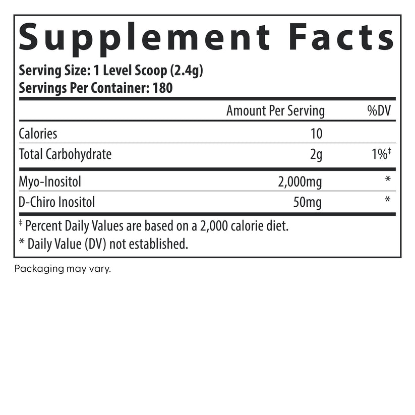 Myo + D-Chiro Inositol Powder supplement facts.