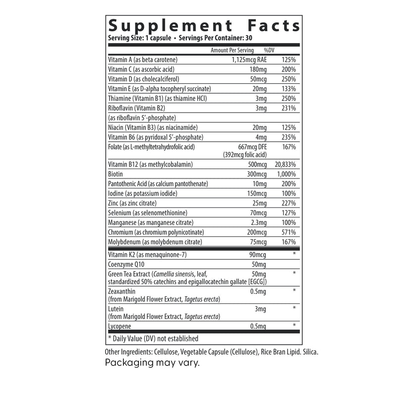 Fairhaven Health Women's Multivitamin Essentials supplement facts.