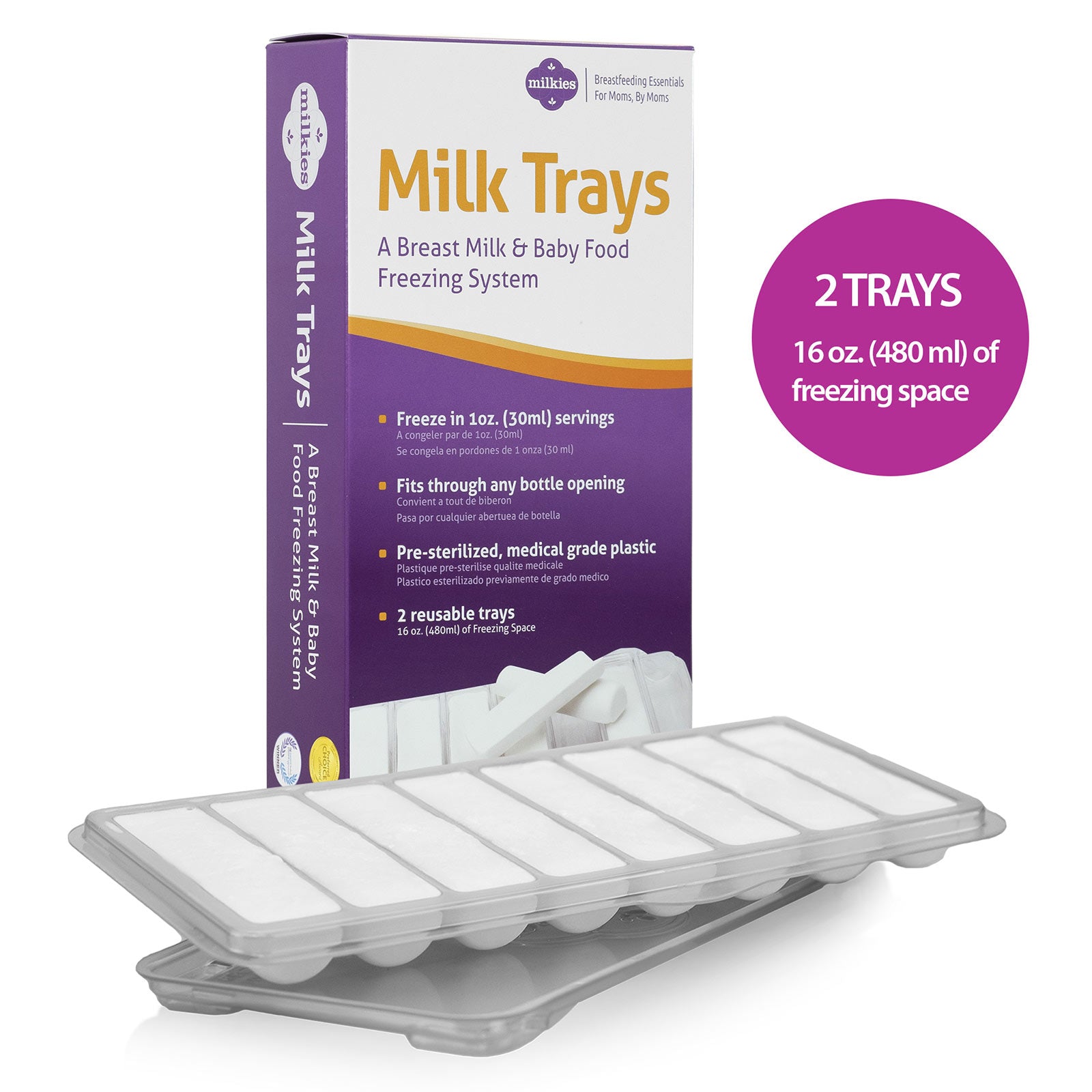 Milkies Fairhaven Health Milk Tray with Lid, Breastmilk Freezer  Organization, 1 Ounce Sticks, Set of 2, Reusable, BPA and Silicone Free  Containers