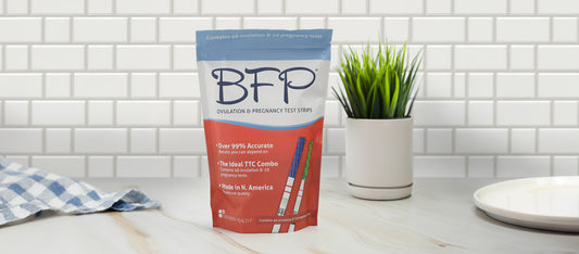 BFP ovulation predictor test kit on kitchen counter