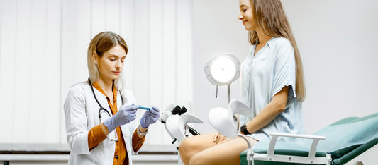 gynecologist examining sample