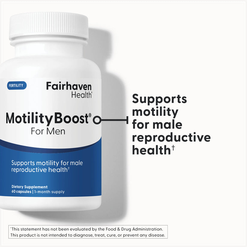 MotilityBoost For Men by Fairhaven Health supports motility for male reproductive health.*