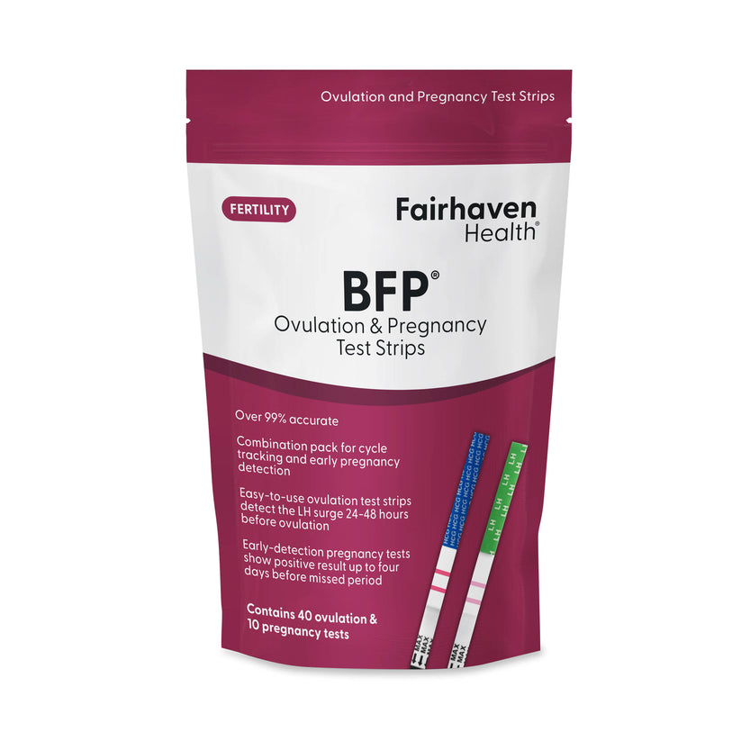 Fairhaven Health BFP ovulation and pregnancy test strips bundle.