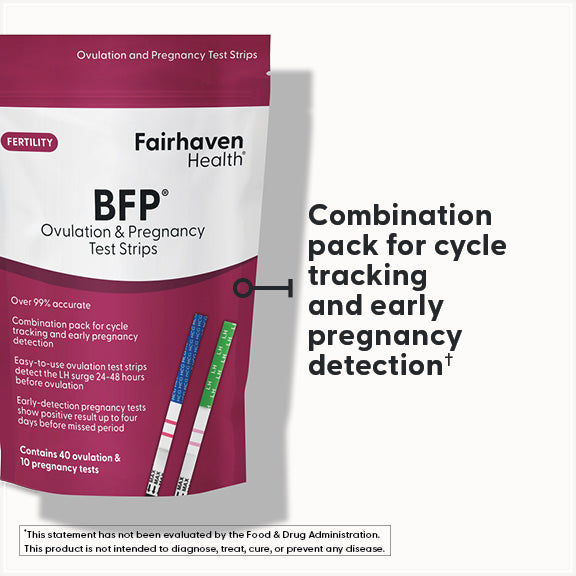 Fairhaven Health BFP Ovulation & Pregnancy Test Strips is a combination pack for cycle tracking and early pregnancy detection.*