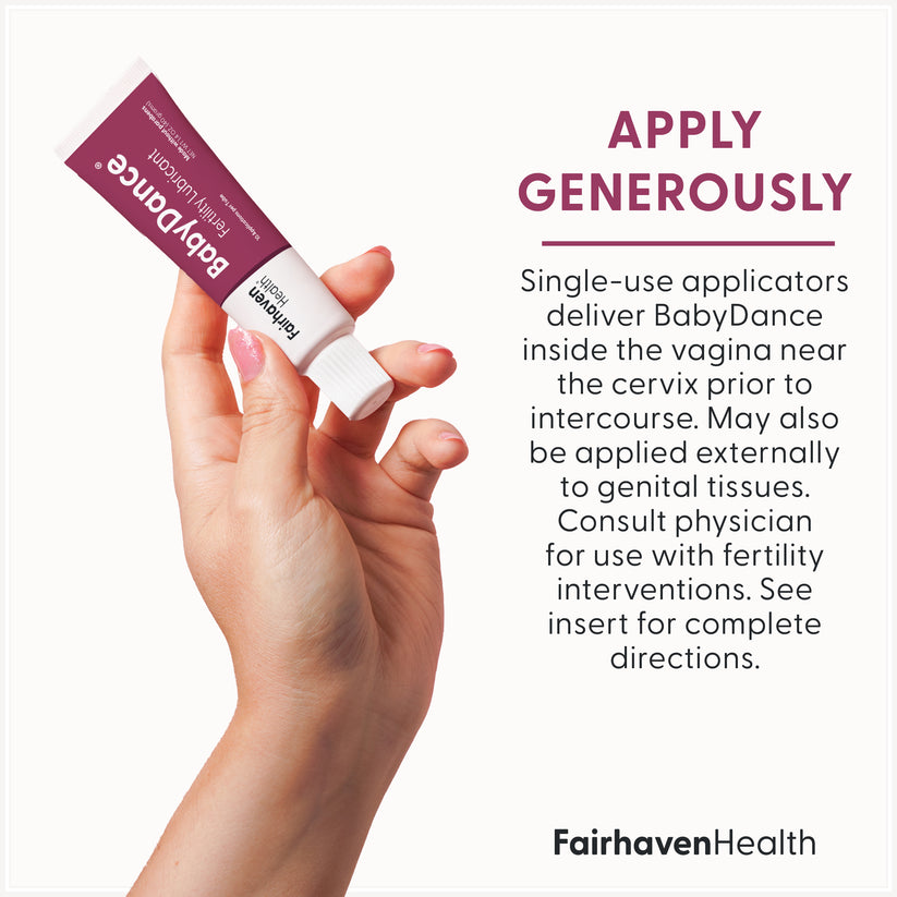 Fairhaven Health BabyDance Fertility Lubricant with applicator suggested use.