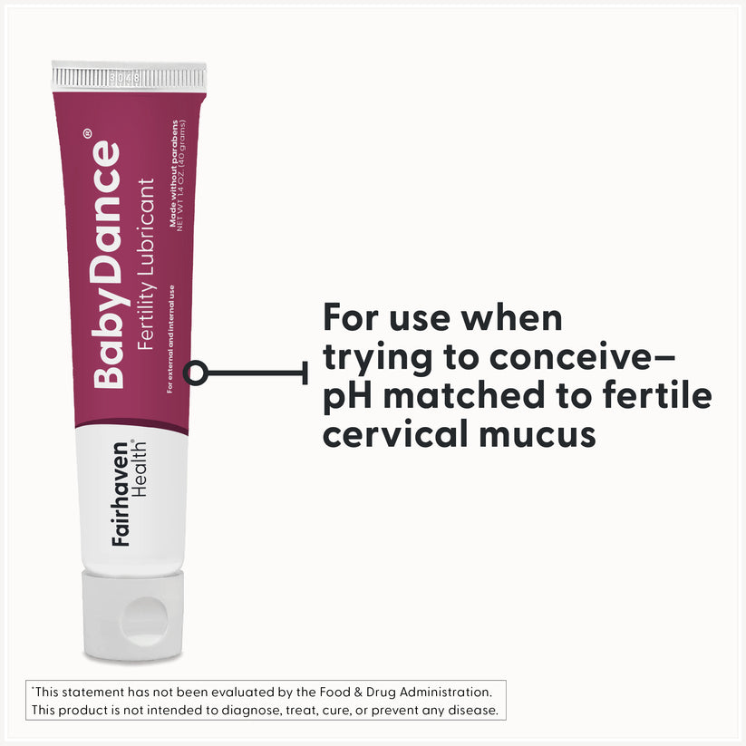 Fairhaven Health BabyDance Fertility Lubricant is for when trying to conceive pH matched to fertile cervical mucus.