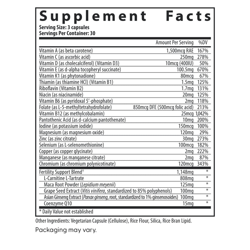Fairhaven Health FertilAid® Multivitamin For Men supplement facts.
