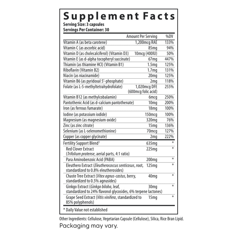 Fairhaven Health FertilAid® Multivitamin For Women supplement facts.