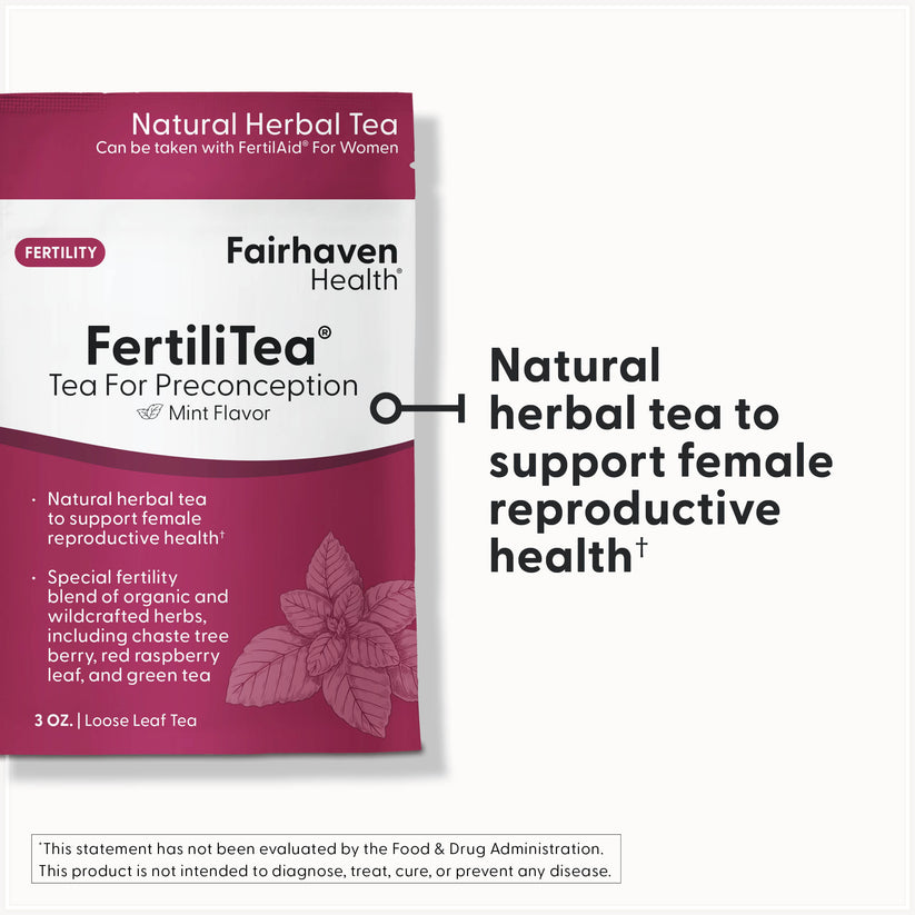 Fairhaven Health FertiliTea for preconception is a natural herbal tea to support female reproductive health.*