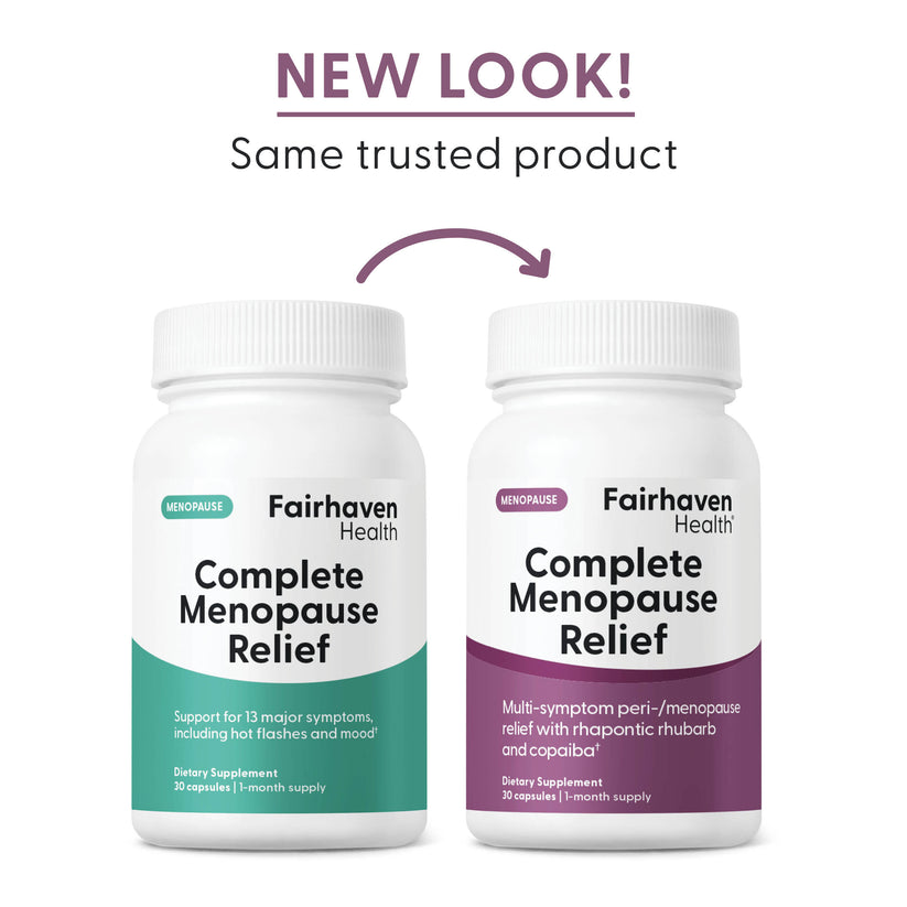 Fairhaven Health Complete Menopause Relief supplement new look, same trusted product.