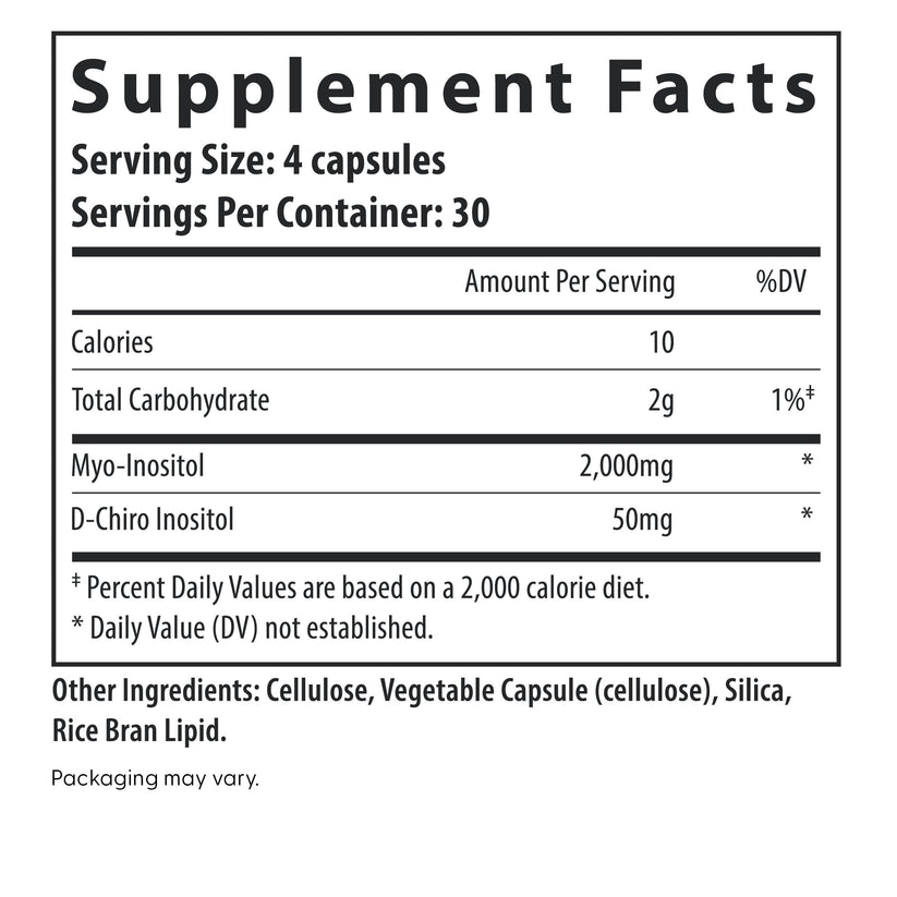 Fairhaven Health Myo + D-Chiro Inositol 120 ct supplement facts.