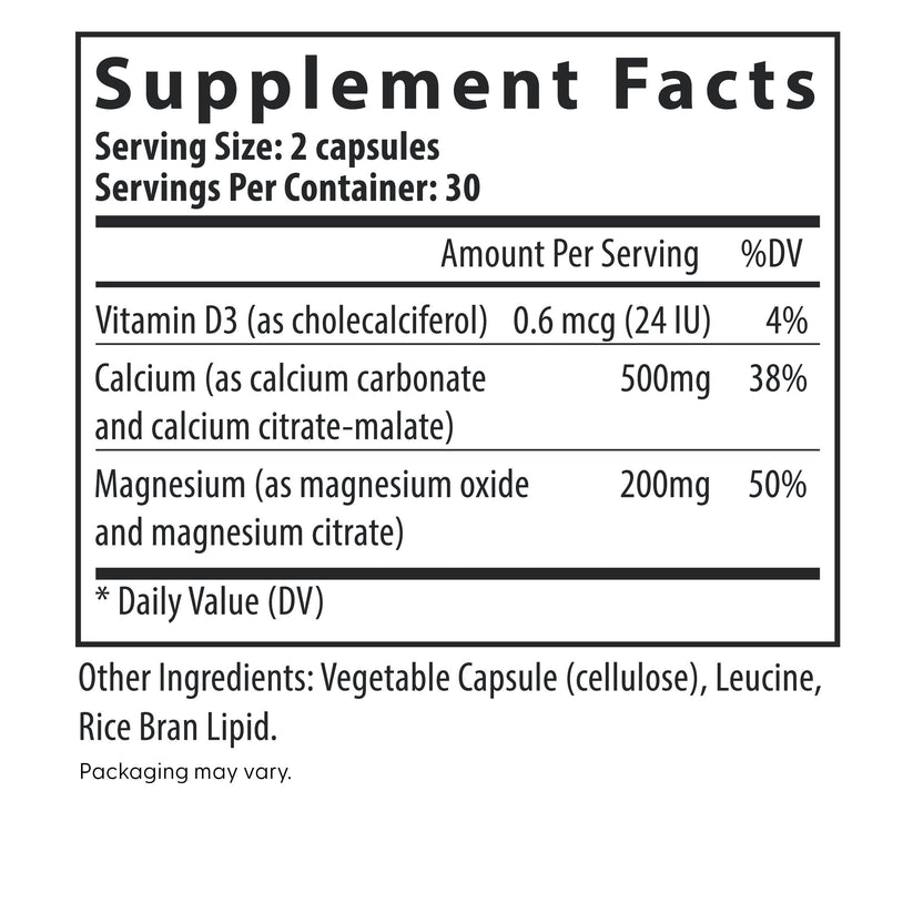 Fairhaven Health Calcium + Magnesium prenatal supplement facts.