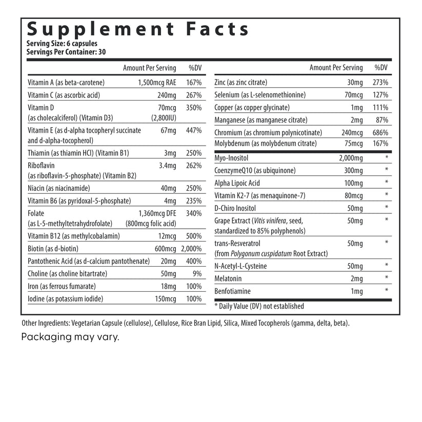 Fairhaven Health FH Pro Fertility Multivitamin for Women supplement facts.