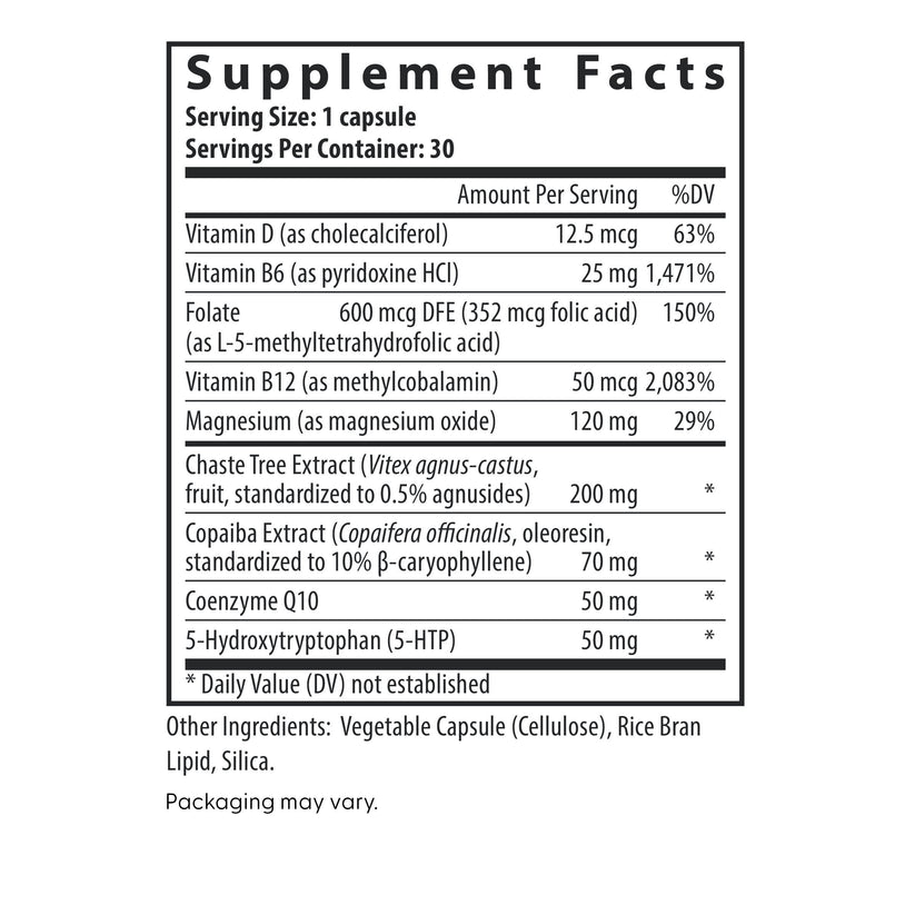 Fairhaven Health Multi-Symptom PMS Relief supplement facts.