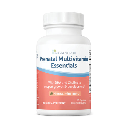 Fairhaven Health Prenatal Multivitamin Essentials 60 capsule bottle.